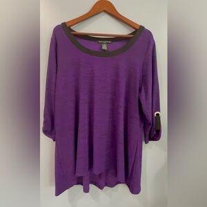 Suzie in the City Heather Purple Plum 3/4 Sleeve Asymmetrical Hem Plus Size 2X